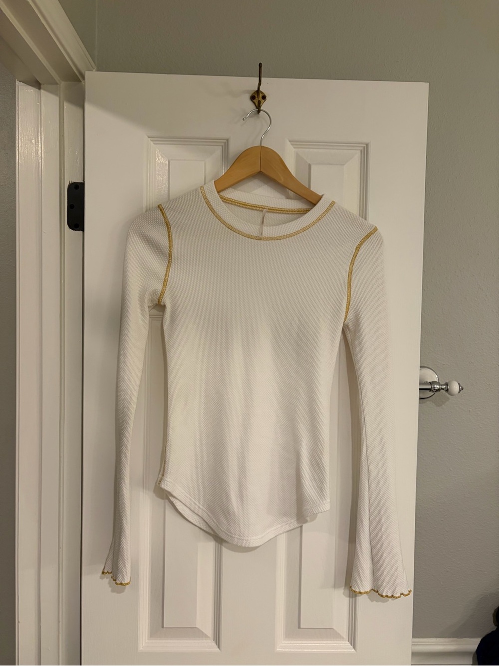 Free People Zip It Waffle Thermal Top White Gold Small
